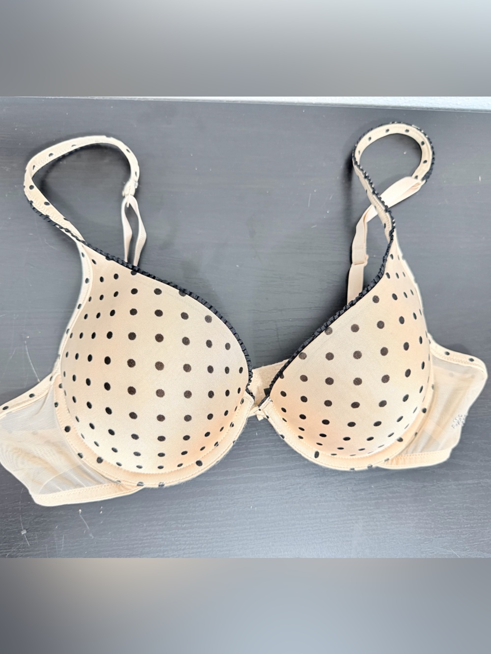 Victoria's Secret Beige Bra with Black Polka Dots sexy little things 36B